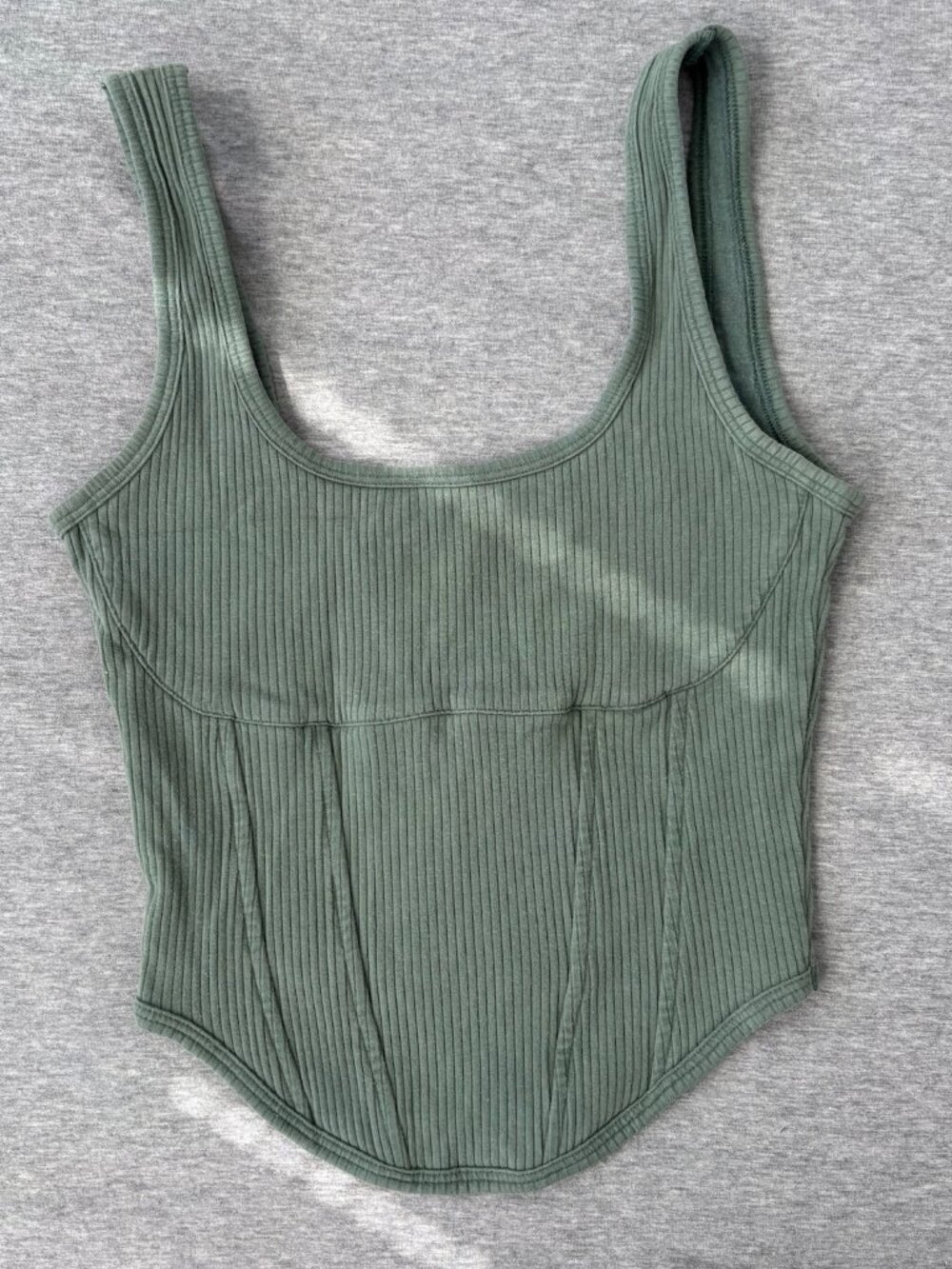 PINK Victoria Secret Corset Crop Top Womens Size S Sage Green Ribbed Gym Tank